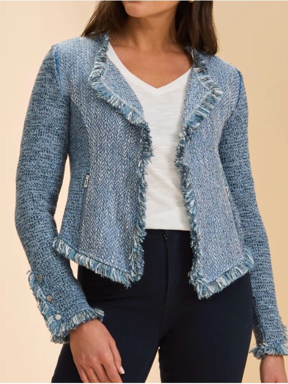 New Frayed Edge Blue Knit Blazer Jacket with pockets